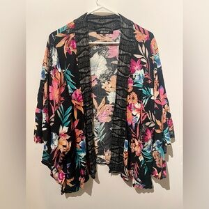 RARE Rip Curl Colorful Tropical Floral Kimono Top Hawaiian Cover Up - Small